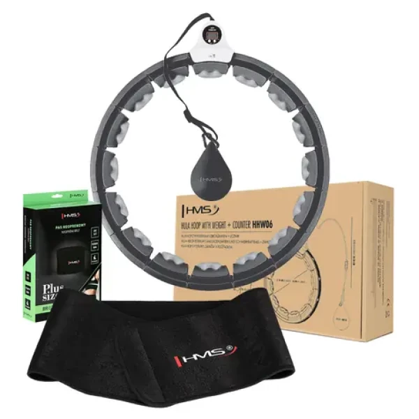 HMS HHW06 Sada masážní hula hoop černá se závažím a počítadlem a zeštíhlujícího pásu BR163 PLUS SIZE (5907695558173)
