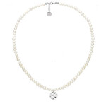 Perlový choker náhrdelník Bibiana - chirurgická ocel, perla, Stříbrná 42 cm + 3 cm (prodloužení) Bílá