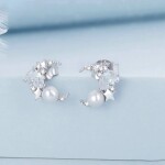 Stříbrné náušnice s perlou Moon & Pearl, stříbro 925/1000, Bílá