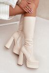 Zateplené dámské kozačky na podpatku a platformě světle béžové Lysara 41