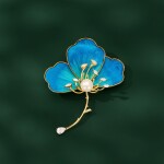 Brož ve tvaru květu orchideje s perlou a zirkony, Modrá