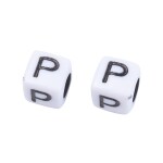 Sada písmen - bílé akrylové kostičky s černými písmeny - 6 x 6 x 6 mm - 1 balení