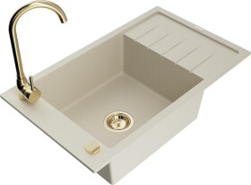 MEXEN - Elias granitový dřez s odkapávačem včetně baterie Telma, béžová 6511-69-670200-50