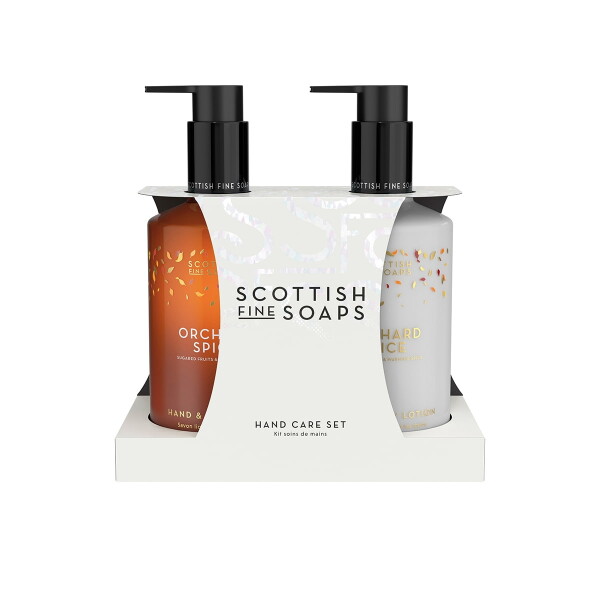SCOTTISH FINE SOAPS Sada péče o ruce a tělo Orchard Spice – 2 × 300 ml, oranžová barva, plast