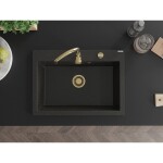 MEXEN/S - Elix granitový dřez 1-miska 700 x 500 mm, černá/zlatá metalik, sifon zlatá 6526701005-75-G