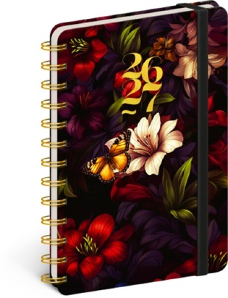 Spirálový 18měsíční diář Petito – Rudé květy 2026/2027