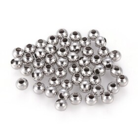 Korálek z nerezové oceli - dutý - platinový - ∅ 6 mm - 1 ks