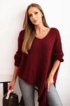 Dámský asymetrický svetr z vlny Plus Size s výstřihem do V bordový UNI