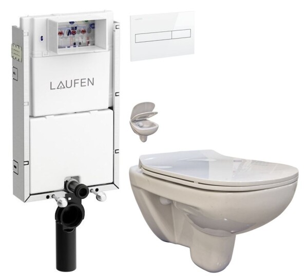 LAUFEN Podomít. systém LIS TW1 SET s bílým tlačítkem + WC bez oplachového kruhu Edge + SEDÁTKO H8946630000001BI EG1