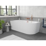 MEXEN/S - Silo volně stojící rohová vana levá reliéf 150 x 75, bílá, sifon a přepad růžové zlato 52891507500L-60