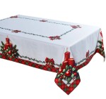 DumDekorace Vánoční ubrus bílý s červeným a zeleným kostkovaným okrajem a svíčkami Šířka: 50 cm | Délka: 100 cm