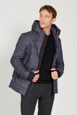 ALTINYILDIZ CLASSICS Men's Anthracite Standard Fit Regular Cut Hooded Patterned Coat