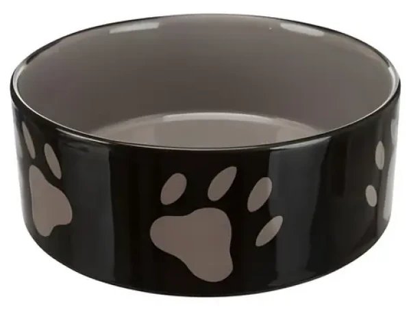 TRIXIE Keramická miska černá se šedými tlapkami / Miska pro psy / 1,4 l / O 20 cm