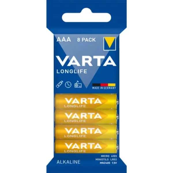 Varta Longlife Baterie AAA 8ks / 1.5V / alkalická / v blistru (168604)