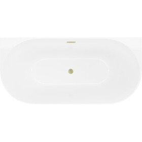 MEXEN/S - Oval Slim volně stojící vana nástěnná 170 x 80, bílá, sifon a přepad zlatá kartáčovaná 52661708000-55
