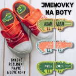 Štítky do bot KROKODÝL 67x26mm, jmenovky do školky, různé barvy