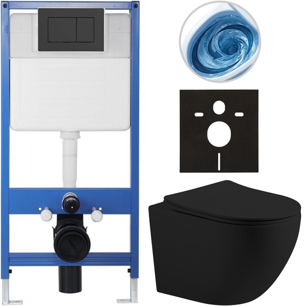 CERANO - Kompletní WC set Profi/Cesso - černá matná - WC tlačítko Classic/Černá matná - předstěnová instalace - 49x36 CER-8050BD105