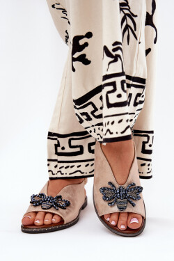 Lesklé dámské sandály s ozdobou ploché růžové zlato Russona 38