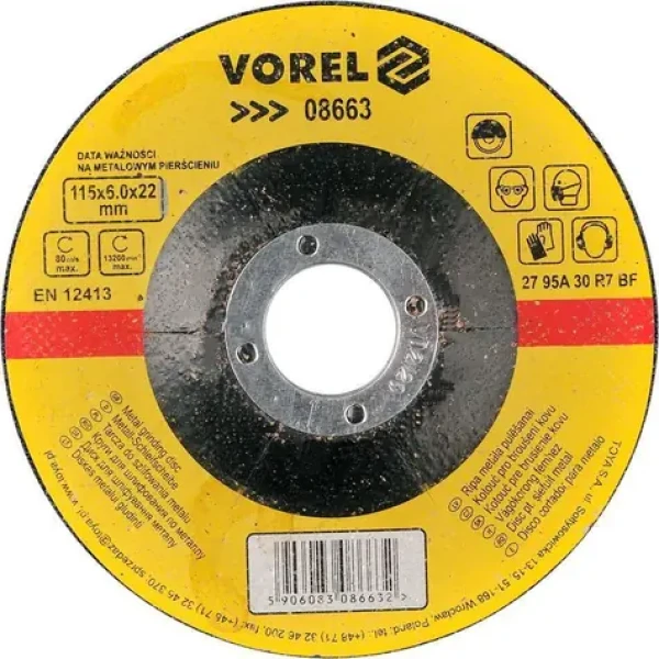 Vorel Brusný kotouč na kov 115x22x6,0 mm vypouklý / Brusný kotouč / 115x22 mm / Vypouklý
