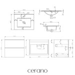 CERANO - Koupelnová skříňka Velora - černá matná, úchytka černá + keramické umyvadlo Todo - bílá lesklá - 61x55x46,5 CER-664897
