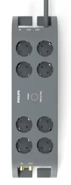 Philips SPN5185A/58 šedá / Přepěťová ochrana / Schuko / 8 zásuvek / Koaxiální kabel / RJ11 / 2m (SPN5185A/58)
