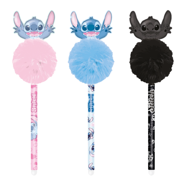 Colorino gumovatelné pero POM - POM, Stitch Fluffy, 12 ks, modrá náplň, displej, mix barev - 12ks