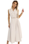596-1 Elegantní midi košilka se zlatými knoflíky a páskem - BEACH UNI