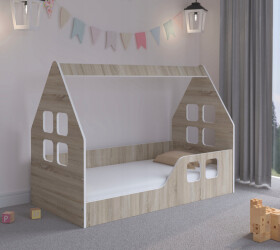 DumDekorace Dětská postel Montessori domeček 140 x 70 cm v provedení dub sonoma pravý