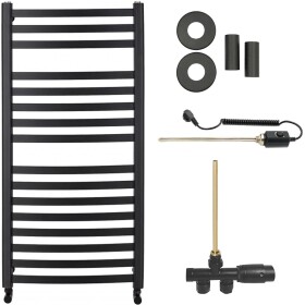 CERANO Koupelnový radiátorový set Paolo - kombinované vytápění, termo tyč - boční jednobodové připojení - 600W - černá matná - 1090x550 mm