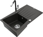 MEXEN/S - Cesar granitový dřez 1-miska s odkapávačem včetně baterie Flora, černá/zlatá metalik 6514-75-670401-07