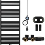 CERANO Koupelnový radiátorový set Vincenzo - kombinované výtápění, wifi tyč - středové připojení 50 mm - 600W - černá matná - 1340x600 mm