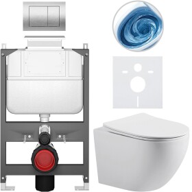 CERANO Kompletní WC set Basic/Cesso - bílá matná - WC tlačítko Maxio/Stříbrná - ovládání shora - předstěnová instalace - 49x36 cm - 8050BD86175