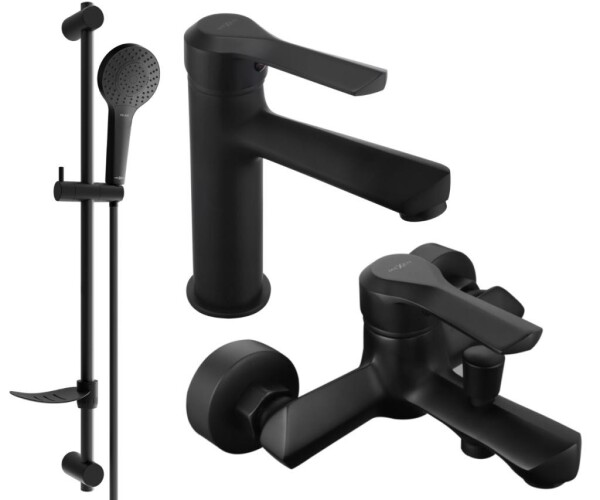 MEXEN - Saber DF05 Set umyvadlové a vanové baterie s příslušenstvím, černá 72103DF05-70