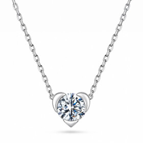 Stříbrný náhrdelník se srdíčkem Patrizia 1 ct MOISSANITE + CERTIFIKÁT, Stříbrná 40 cm + 5 cm (prodloužení)