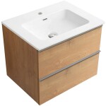 CERANO - Koupelnová skříňka Velora - dub medový, úchytka chrom + keramické umyvadlo Novo - bílá lesklá - 71x54,5x46,5 CER-979910