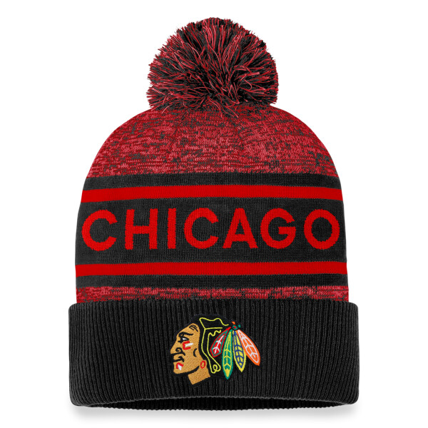 Fanatics Pánská zimní čepice Chicago Blackhawks Authentic Pro Rink Heathered Cuffed Pom Knit