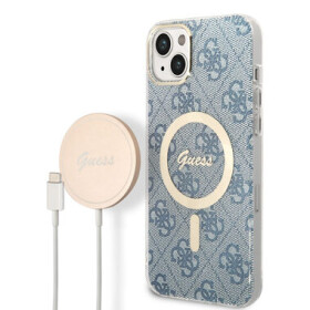Pouzdro Guess 4G MagSafe Kompatibilní Zadní + Bezdrátová Nabíječka iPhone 14 Plus modré