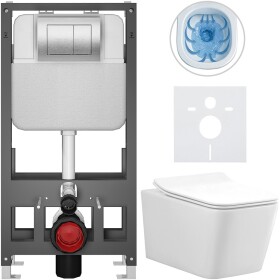 CERANO - Kompletní WC set Basic/Forte - bílá lesklá - WC tlačítko Maxio/Stříbrná - volně stojící - předstěnová instalace - 51x36 CER-8050BD86132