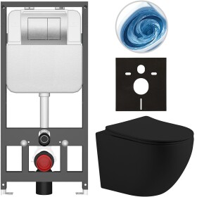 CERANO - Kompletní WC set Basic/Cesso - černá matná - WC tlačítko Maxio/Stříbrná - závěsné - předstěnová instalace - 49x36 CER-8050BD86223