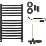 CERANO Koupelnový radiátorový set Paolo - kombinované vytápění, termo tyč - boční jednobodové připojení - 300W - černá matná - 850x550 mm