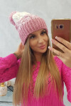 Dámská čepice s bambulí Abigail K326 powder pink+ecru UNI