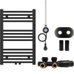 CERANO - Koupelnový radiátorový set Benito - kombinované vytápění, wifi tyč - středové připojení 50 mm - 300W - černá matná - 700x450 mm CER-152536