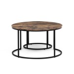 Set 2 ks stolků, MDF deska, dekor staré dřevo, kovová podnož, černý lak