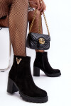Dámské semišové boty na sloupku s ozdobou černé Strong 36