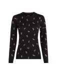 Dámské merino tričko s dlouhým rukávem ICEBREAKER Wmns 200 Oasis LS Crewe Ski Day, Black/Acid Pink/Aop velikost: XS