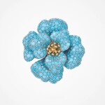 Luxusní brož ve tvaru květu s tyrkysovými zirkony, Tyrkysová