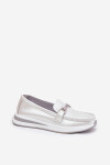 Kožené dámské mokasíny s ozdobou D&A LR51-966 stříbrné 38
