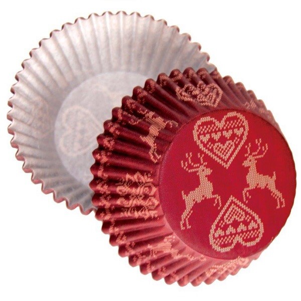 Košíčky papírové Zimní motiv červené, 50 ks, v.30xpr.50 mm