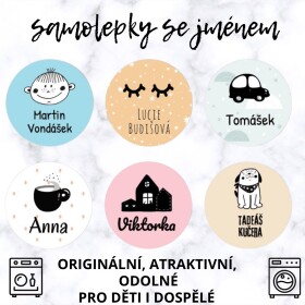 JMENOVKY pro děti - HYGGE značky 30mm, štítky na oblečení, samolepky se jménem, výběr motivů a barev