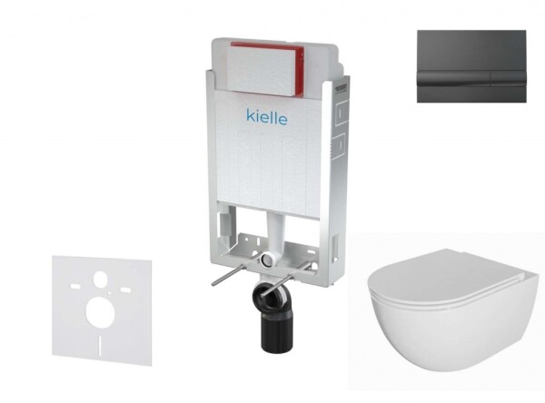 Kielle - Genesis Set předstěnové instalace, klozetu Oudee, sedátka softclose a tlačítka Gemini I, lesklá černá 30505SZ74
